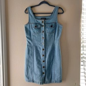 VINTAGE EARLY Y2K CHAMBRAY DENIM BUTTON DOWN MINI DRESS